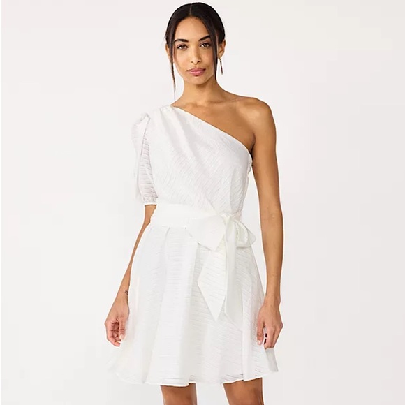 Women’s Sun Dresses | NINE WEST One-shoulder Fit & Flare Dress in White - Picture 1 of 8